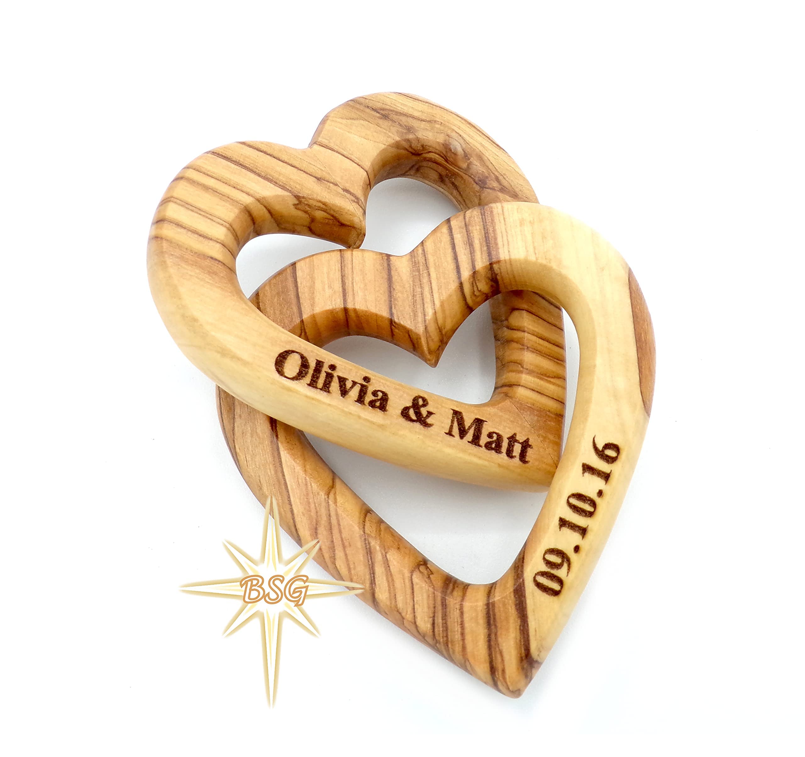 Customized Gifts, Olive Wood Hearts, Personalized Valentines Day Gift, Together Forever, Unique and Cute for Engagement, Wedding, Anniversary, interwind interlocking hearts for her, him, wife, husband