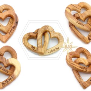 Customized Gifts, Olive Wood Hearts, Personalized Valentines Day Gift, Together Forever, Unique and Cute for Engagement, Wedding, Anniversary, interwind interlocking hearts for her, him, wife, husband