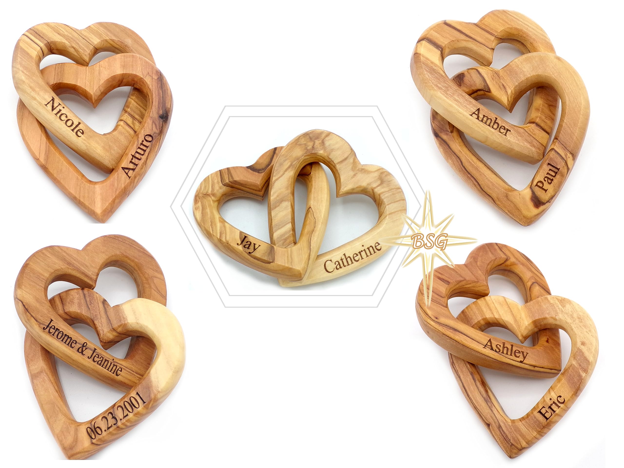 Customized Gifts, Olive Wood Hearts, Personalized Valentines Day Gift, Together Forever, Unique and Cute for Engagement, Wedding, Anniversary, interwind interlocking hearts for her, him, wife, husband