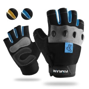 four-am work gloves men fingerless mechanic gloves shock-grip, anti-collision for men women(blue, large)