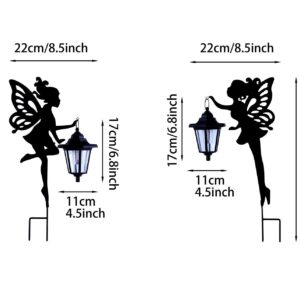 CHUANGFENG Metal Fairy Stake Solar Light Outdoor Decoration Garden Solar Fairy Stake Statues Decor with Solar Lanterns for Lawn Patio or Courtyard Decor 2 pcs