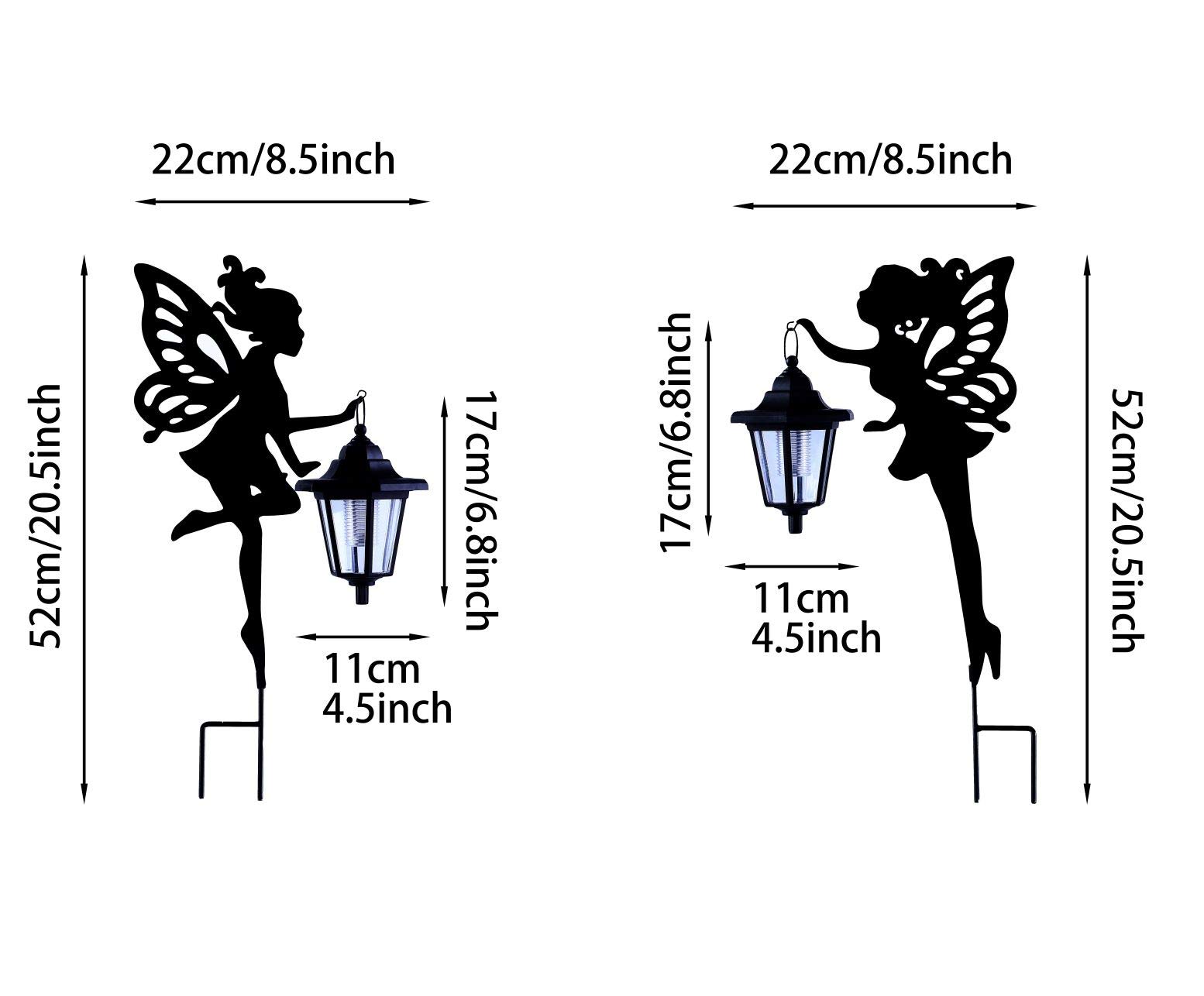 CHUANGFENG Metal Fairy Stake Solar Light Outdoor Decoration Garden Solar Fairy Stake Statues Decor with Solar Lanterns for Lawn Patio or Courtyard Decor 2 pcs