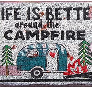 OCCdesign Durable Burlap Camper Rug Mat -Welcome to Our Camper The Friendship is Free Tree -Decorative Camp Doormat for Motorhomes,RV Camping -27.5X17 inches