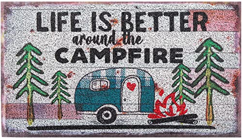 OCCdesign Durable Burlap Camper Rug Mat -Welcome to Our Camper The Friendship is Free Tree -Decorative Camp Doormat for Motorhomes,RV Camping -27.5X17 inches