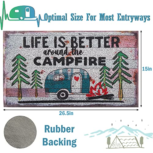 OCCdesign Durable Burlap Camper Rug Mat -Welcome to Our Camper The Friendship is Free Tree -Decorative Camp Doormat for Motorhomes,RV Camping -27.5X17 inches
