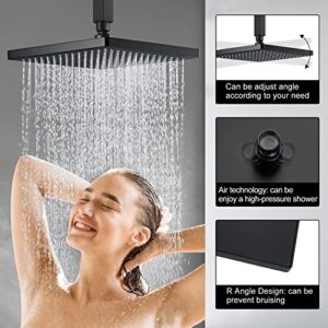 Midanya Matte Black Shower System Ceiling Mount ABS 12 Inch Rain Shower Head with 3 Functions ABS Handheld Spray Luxury High Pressure Shower Combo Set Rough-in Valve and Shower Trim