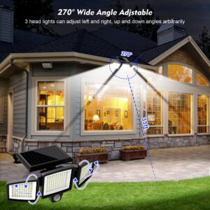 WWimy Solar Lights Outdoor, 210 LED 2500LM Motion Sensor with Remote Control, 3 Heads Security Flood Lights, IP65 Waterproof, 270° Wide Angle Illumination Wall Modes(2 Packs)