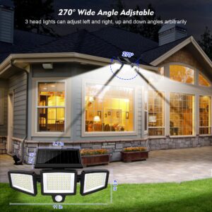 WWimy Solar Lights Outdoor, 210 LED 2500LM Motion Sensor with Remote Control, 3 Heads Security Flood Lights, IP65 Waterproof, 270° Wide Angle Illumination Wall Modes(2 Packs)