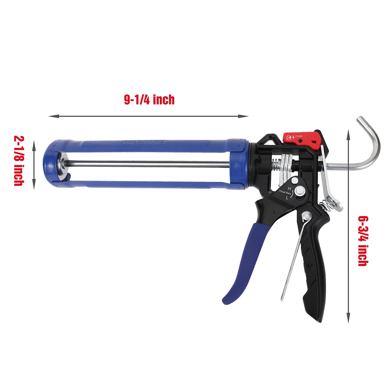 WORKPRO Caulking Gun, Adjustable Hand Caulk gun, No Dripping Regulating, Sealant Silicone Gun with Comfort Grip, 9:1 & 18:1 Thrust Ratio, Smooth Round Rod for 10oz Caulk tubes