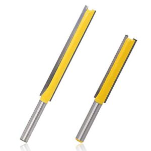 mesee set of 2 pieces extra long straight router bit set, 1/4-inch shank double flute straight grooving bits trimming cutter woodworking milling tools with 2" & 3" cutting height