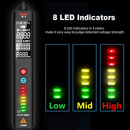 BSIDE Voltage Tester, EBTN LCD 3-Line Display Voltage Detector, Non-Contact with Adjustable Sensitivity, Dual Range AC Voltage Sensor Pen Live Wire Check Breakpoint Locate with Protect Case