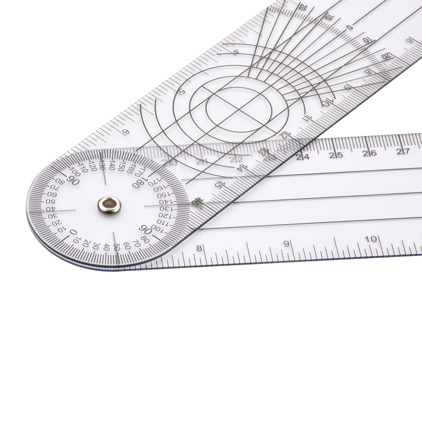 WIN TAPE Clear Plastic Goniometer Can Rotate 360 Degree 7'' Arms, Quick Angle Protractor Measuring Tool