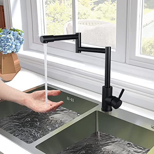 Heyalan Matte Black Pot Filler Faucet, Deck Mounted Single Handle, Double Joints, Free Rotating, Modern Design, Stainless Steel