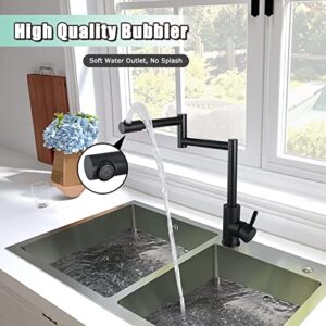 Heyalan Matte Black Pot Filler Faucet, Deck Mounted Single Handle, Double Joints, Free Rotating, Modern Design, Stainless Steel