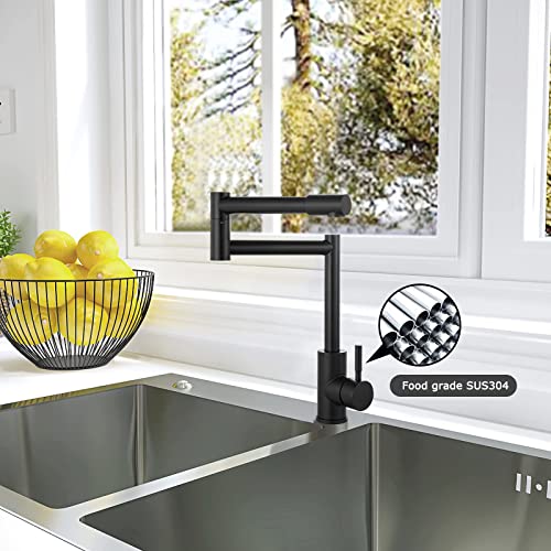 Heyalan Matte Black Pot Filler Faucet, Deck Mounted Single Handle, Double Joints, Free Rotating, Modern Design, Stainless Steel