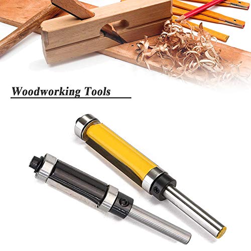 Mesee 2 Pieces Top & Bottom Bearing Flush Trim Router Bit Set, 1/4 Inch Shank Pattern Template Trimming Router Bits with Bearing Guide Woodworking Milling Cutter Tool - Cutting Height 1" & 1-1/2"