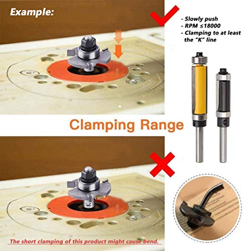 Mesee 2 Pieces Top & Bottom Bearing Flush Trim Router Bit Set, 1/4 Inch Shank Pattern Template Trimming Router Bits with Bearing Guide Woodworking Milling Cutter Tool - Cutting Height 1" & 1-1/2"