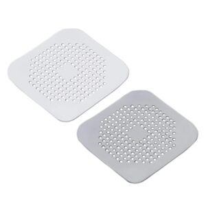 drain hair catcher square silicone trap shower drain cover with suction cups for bathroom bathtub kitchen filter flat strainer, 2 pack