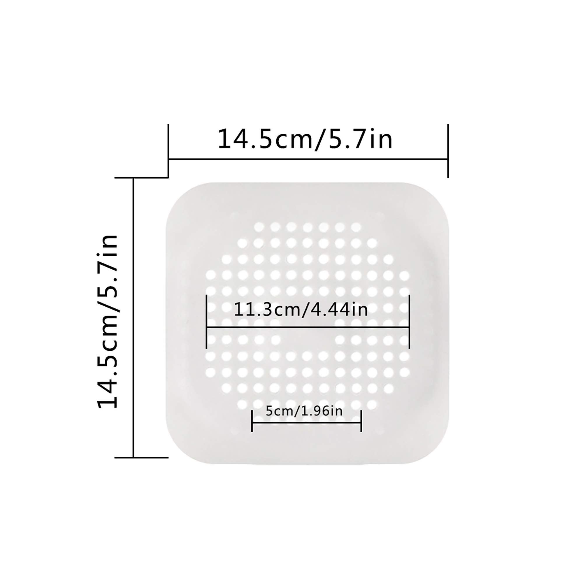 Drain Hair Catcher Square Silicone Trap Shower Drain Cover with Suction Cups for Bathroom Bathtub Kitchen Filter Flat Strainer, 2 Pack