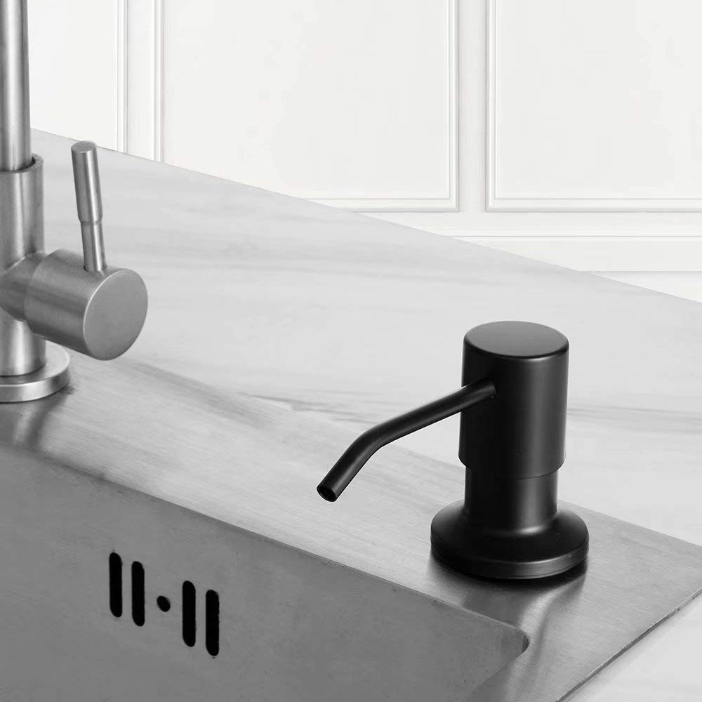 Becomrock Soap Dispenser for Kitchen Sink, Built in Sink Soap Dispenser Lotion Dispenser with 17 Ounce Bottle, Stainless Steel Sink soap Dispenser, Black