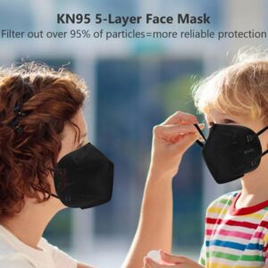 SYNGLO KN95 Black Face Masks, Pack of 50, Individually Wrapped, 5-Ply Breathable Safety Mask, Filter Efficiency≥95%, Suitable For Home, Work, Restaurants, Outdoors.