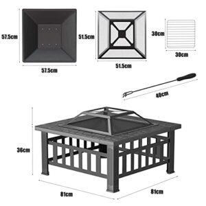 Fire Pit Outdoor Fire Pits with Heat-Resistant Coating Iron Tabletop Outdoor Wood Burning with Spark Screen Cover and Poker