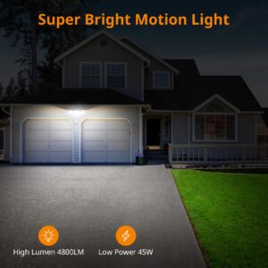 LEPOWER 45W Flood Lights Motion Sensor Outdoor Lights, 4800LM LED Security Light, Dusk to Dawn Motion Sensor Light, 3 Modes, 5000K, IP65 Waterproof, 3 Head Outdoor Flood Light for Garage Yard Porch