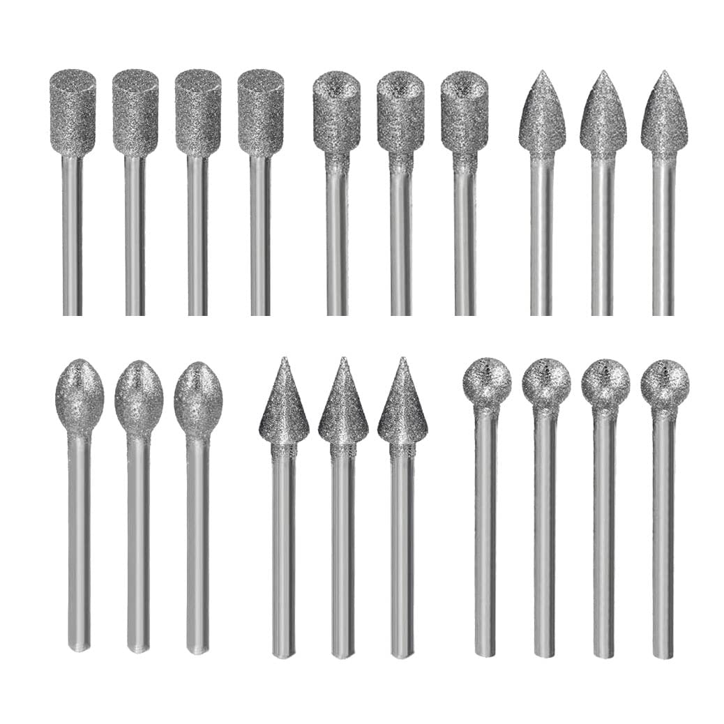 𝐋𝐮𝐨 𝐤𝐞 20 Pcs Diamond Burr Sets, 1/8 Inch Shank Stone Carving Sets Diamond Grinding Bits for Dremel Rotary Tools (120#)