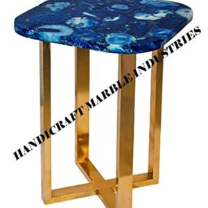 33" Inch Agate Square Table, Natural Agate Table, Square Coffee Table, Blue Agate Table, Square Agate Stone Table