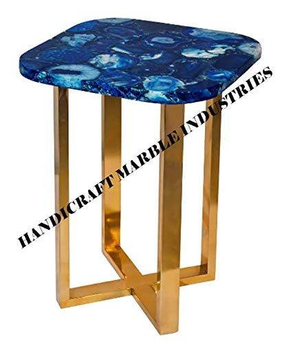 33" Inch Agate Square Table, Natural Agate Table, Square Coffee Table, Blue Agate Table, Square Agate Stone Table