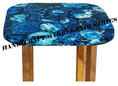 33" Inch Agate Square Table, Natural Agate Table, Square Coffee Table, Blue Agate Table, Square Agate Stone Table