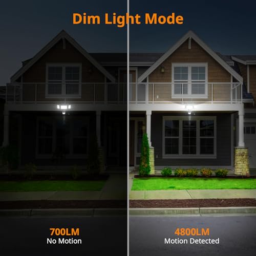 LEPOWER 45W Flood Lights Motion Sensor Outdoor Lights, 4800LM LED Security Light, Dusk to Dawn Motion Sensor Light, 3 Modes, 5000K, IP65 Waterproof, 3 Head Outdoor Flood Light for Garage Yard Porch