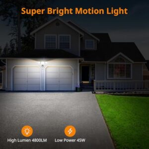 LEPOWER 45W Flood Lights Motion Sensor Outdoor Lights, 4800LM LED Security Light, Dusk to Dawn Motion Sensor Light, 3 Modes, 5000K, IP65 Waterproof, 3 Head Outdoor Flood Light for Garage Yard Porch