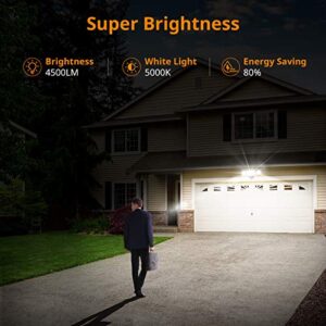 LEPOWER 4500LM LED Flood Light Outdoor Dusk to Dawn, 45W Security Lights Outdoor with 3 Adjustable Heads, IP65 Waterproof, 5000K, Photocell Flood Light Fixture for Garage, Patio,