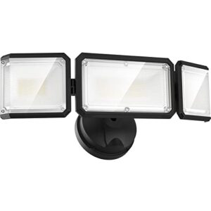 lepower 42w flood lights outdoor - 4200lm high brightness led security lights outdoor with 3 heads, switch controlled exterior flood light & 220° wide angle, ip65 waterproof for garage, yard, porch