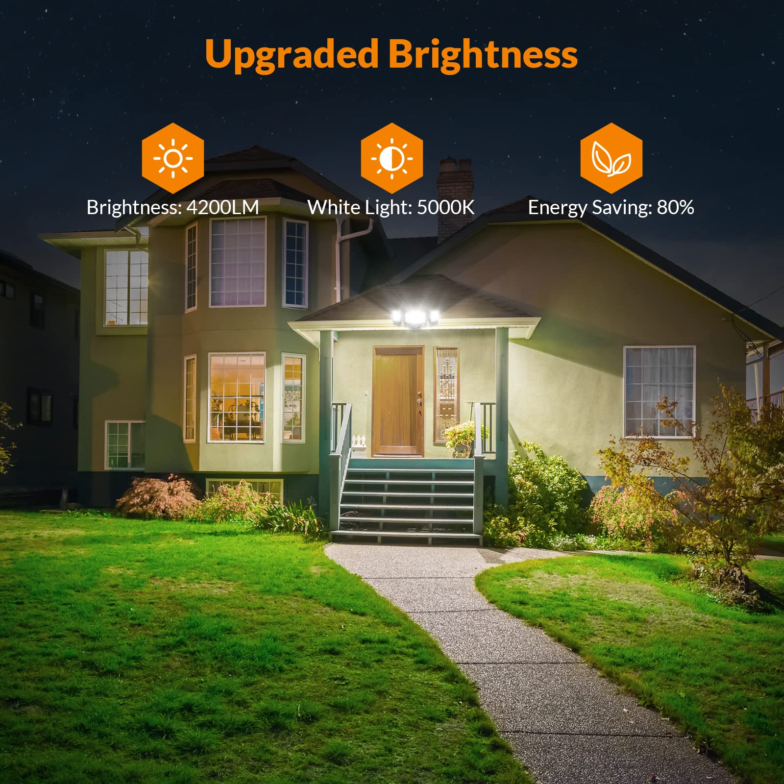 LEPOWER 42W Flood Lights Outdoor - 4200LM High Brightness LED Security Lights Outdoor with 3 Heads, Switch Controlled Exterior Flood Light & 220° Wide Angle, IP65 Waterproof for Garage, Yard, Porch