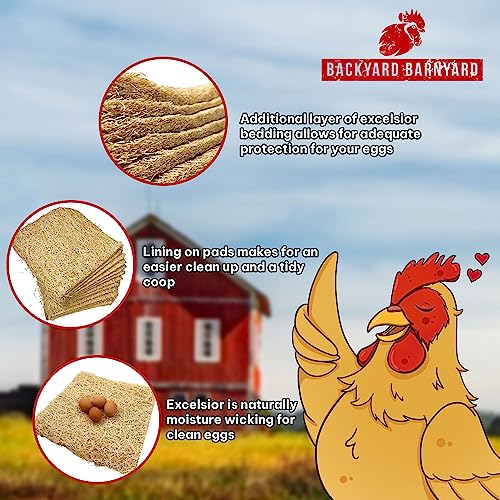 Backyard Barnyard 12 Pack Chicken Nesting Box Pad Made in USA! 13 x 13 Excelsior Liner for Coop Aspen Hay Fiber Poultry Bedding for Egg Laying Hens Pollos Chook