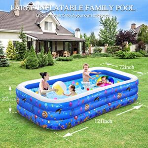 Inflatable Swimming Pool, Kiddie Pool, Family Lounge Pool for Kids, Adult, Infant, Toddlers, 120" X 72" X 22" Thickened Blow Up Pool, Easy Set Swimming Pool for Outdoor, Backyard, Garden