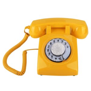 demeras retro corded phone old fashion rotary dial telephone vintage landline telephone desk phone home decoration(yellow)