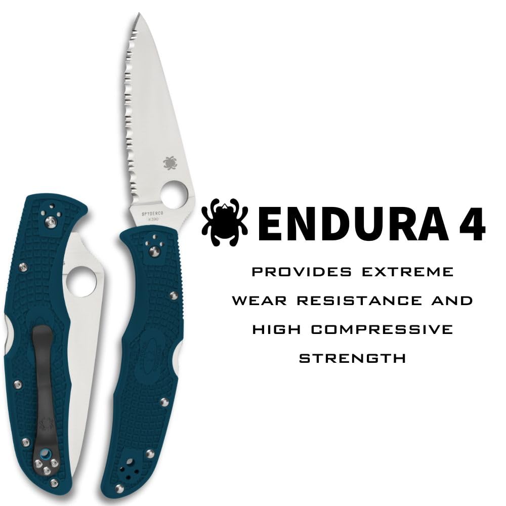 Spyderco Endura 4 Lightweight Folding Knife with K390 Premium Steel Blade and Durable Blue FRN Handle - C10FSK390