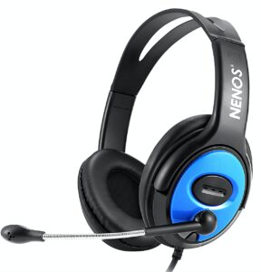 nenos computer headset with microphone computer headphones with noise-canceling microphone wired headset for business meetings, online classes, webinars comfortable and ergonomic