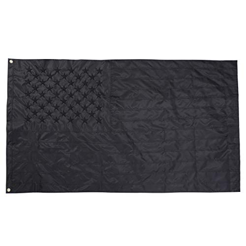 All Black American Flag 3x5 ft Outdoor - Embroidered Stars, Sewn Stripes, Brass Grommets Blackout Tactical US Black Flag, Heavy Duty 300D Nylon USA Flag