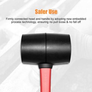 ZUZUAN Fiberglass Handle Rubber Mallet Hammer Set, 8 OZ and 16 OZ, Soft Blow Tasks without Damage, Black with Red, 2 Packs