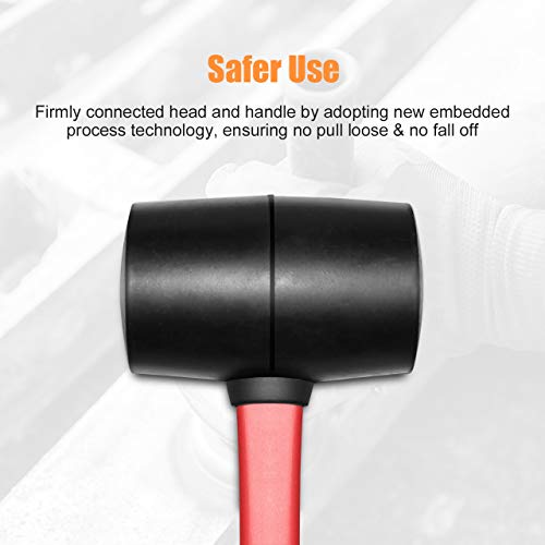 ZUZUAN Fiberglass Handle Rubber Mallet Hammer Set, 8 OZ and 16 OZ, Soft Blow Tasks without Damage, Black with Red, 2 Packs