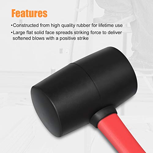 ZUZUAN Fiberglass Handle Rubber Mallet Hammer Set, 8 OZ and 16 OZ, Soft Blow Tasks without Damage, Black with Red, 2 Packs