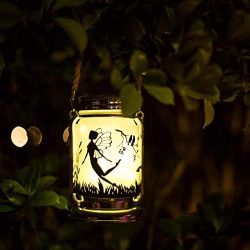 ANGMLN Solar Fairy Lantern Decorations Outdoor- 2 Pack Patio Table Decor Fairies Gifts Night Light Hanging Lamp Frosted Glass Jar with Stake for Outside Yard Lawn Trees Christmas (Warm White)