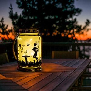 ANGMLN Solar Fairy Lantern Decorations Outdoor- 2 Pack Patio Table Decor Fairies Gifts Night Light Hanging Lamp Frosted Glass Jar with Stake for Outside Yard Lawn Trees Christmas (Warm White)