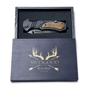 krezy case deer antlers design engraved pocket knife, 4.5" folding pocket knife for men with wooden black box, laser engraved pocket knife for men, hunting knife