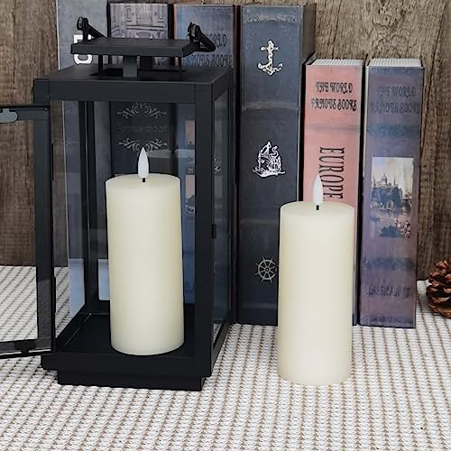 volnyus Flameless Candles Set of 2 (2.2x5 Inch) Flickering LED Wax Candles Battery Operated with Remote Control Timers for Fireplace Bedroom Livingroom Party Dimmable Ivory Pillars Flat top