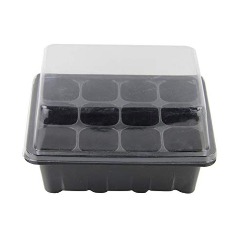 12 Holes Plastic Nursery Pot Grow Container Sprout Plate with Transparent Lids for Gardening Flower Cultivation Planting Containers 5Pcs (Black)